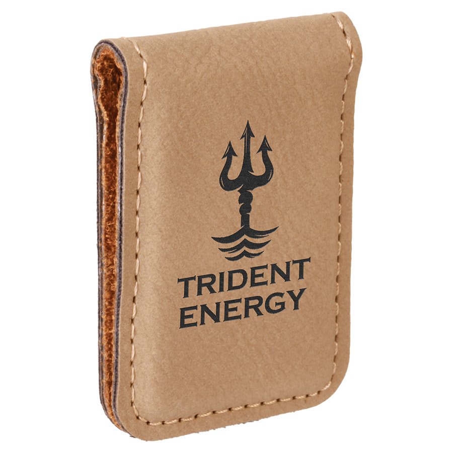 Light Brown Engravable Leatherette Money Clip - 1 3/4" x 2 1/2"