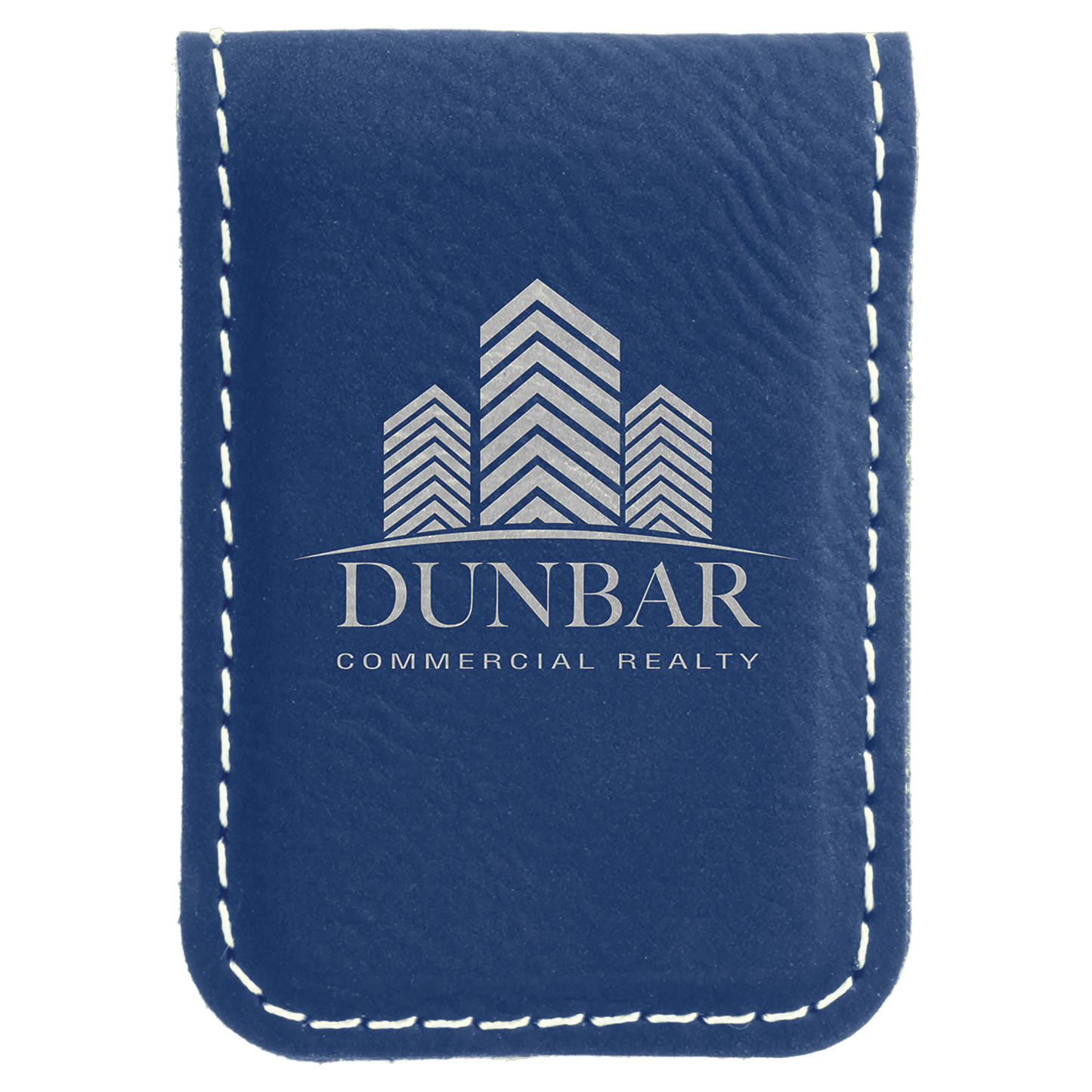 Blue/Silver Engravable Leatherette Money Clip - 1 3/4" x 2 1/2"