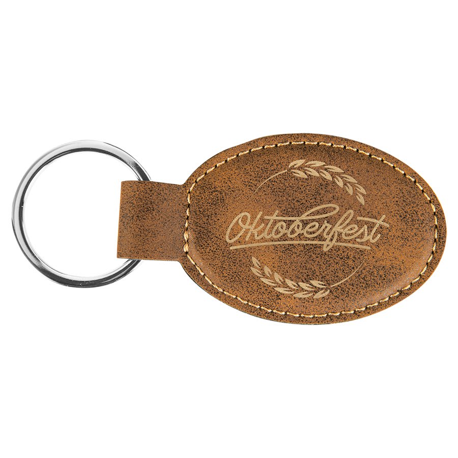 Rustic/Gold Engravable Leatherette Oval Keychain - 3" x 1 3/4"