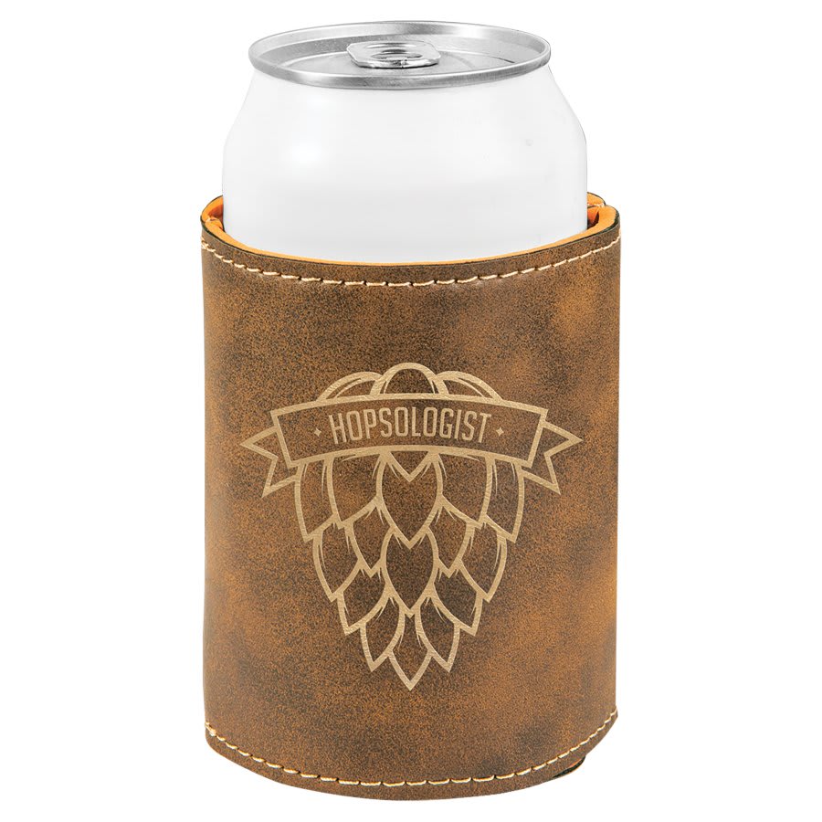 Rustic/Gold Engravable Leatherette Beverage Holder - 3 3/4"