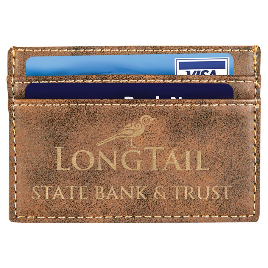 Rustic/Gold Engravable Leatherette Wallet Clip - 4" x 2 3/4"