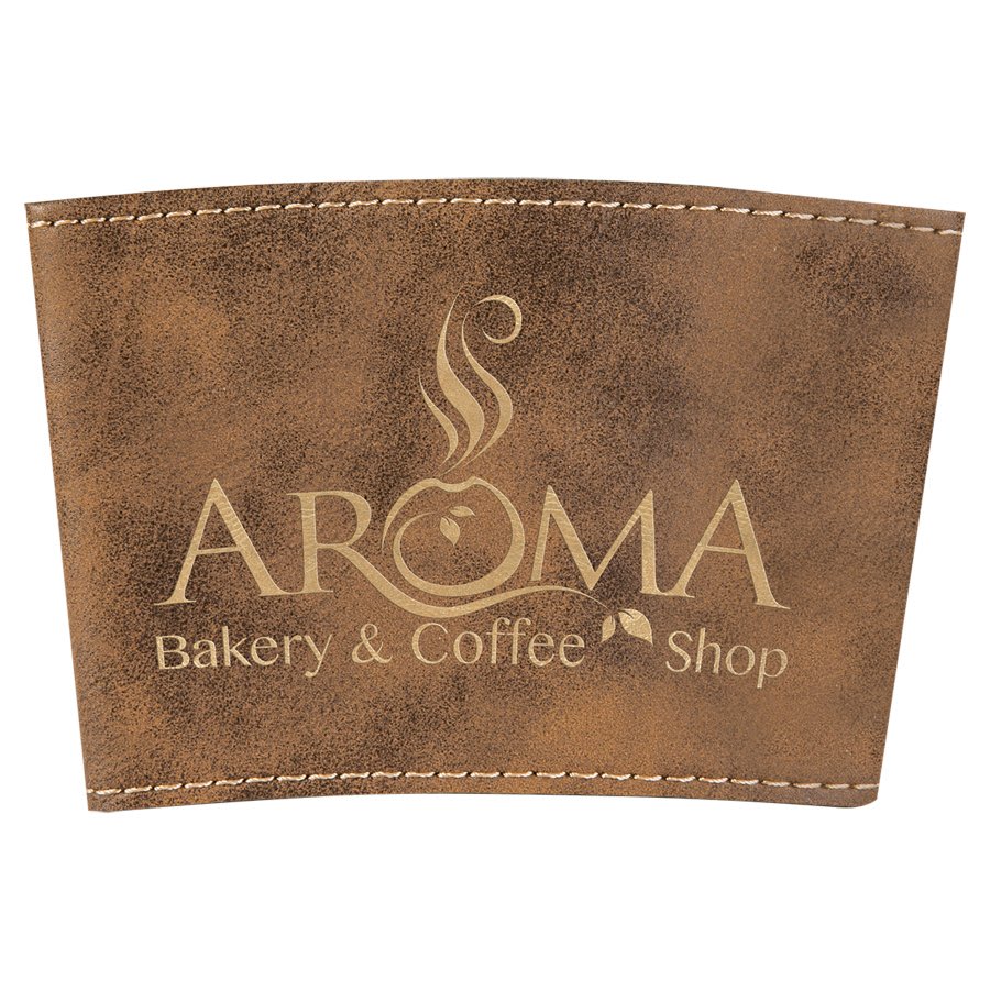 Rustic/Gold Engravable Leatherette Mug Sleeve - 3"