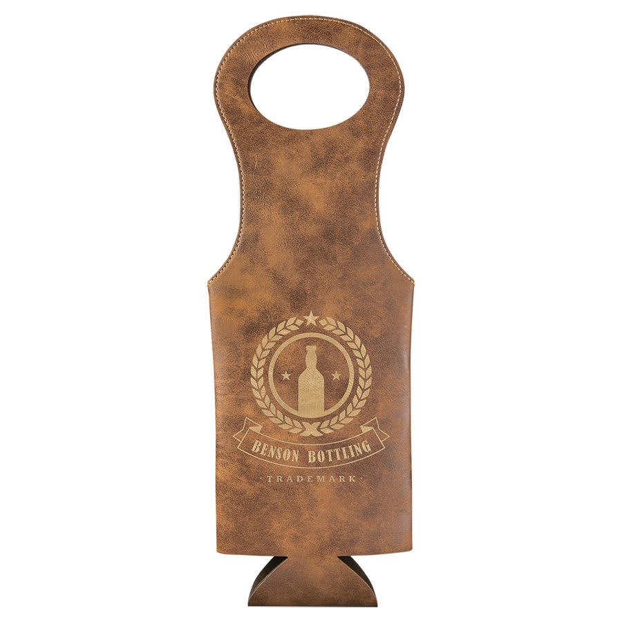 Rustic/Gold Engravable Leatherette Wine Bag
