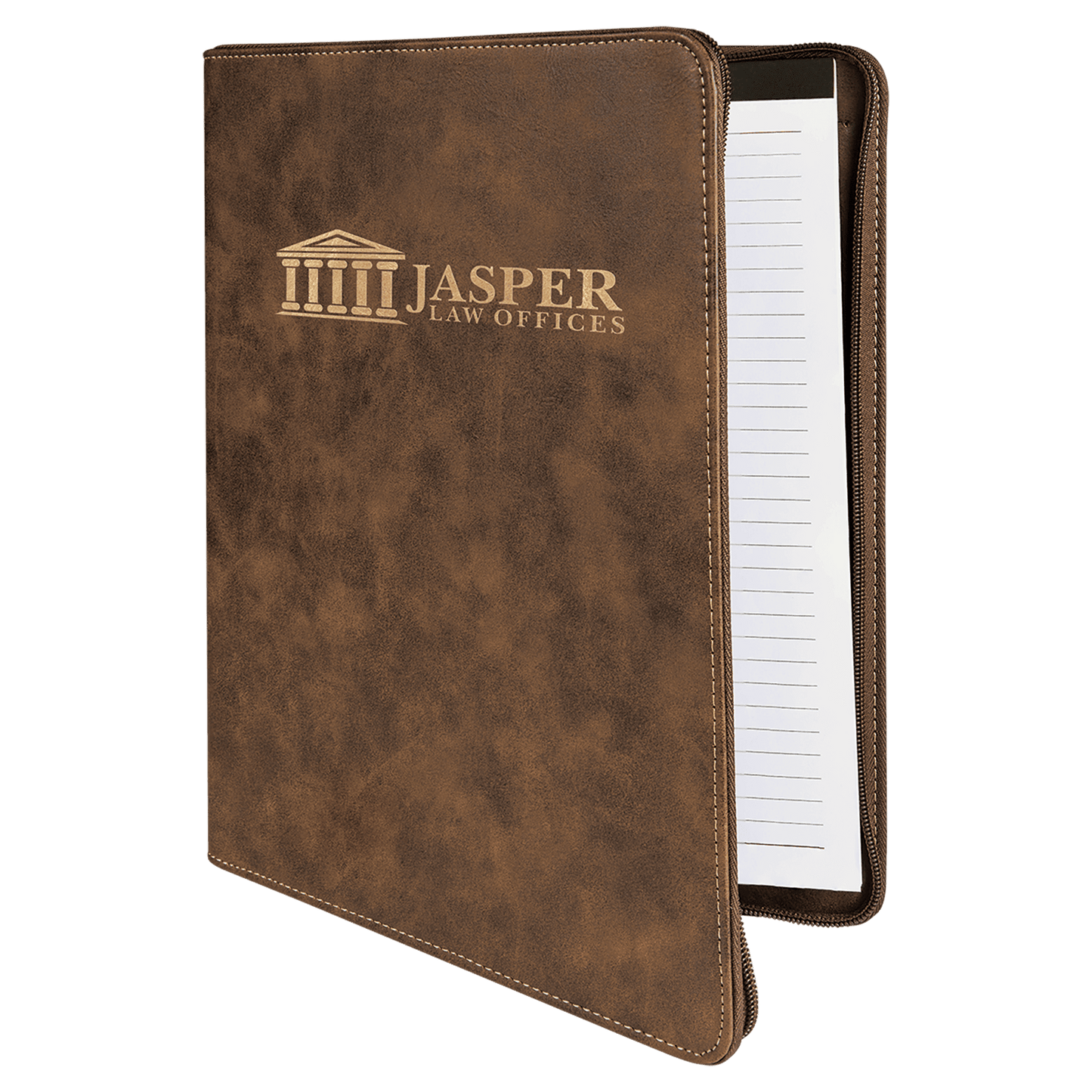 Rustic/Gold w/ Zipper Engravable Leatherette Portfolio with Notepad - 9 1/2" x 12"