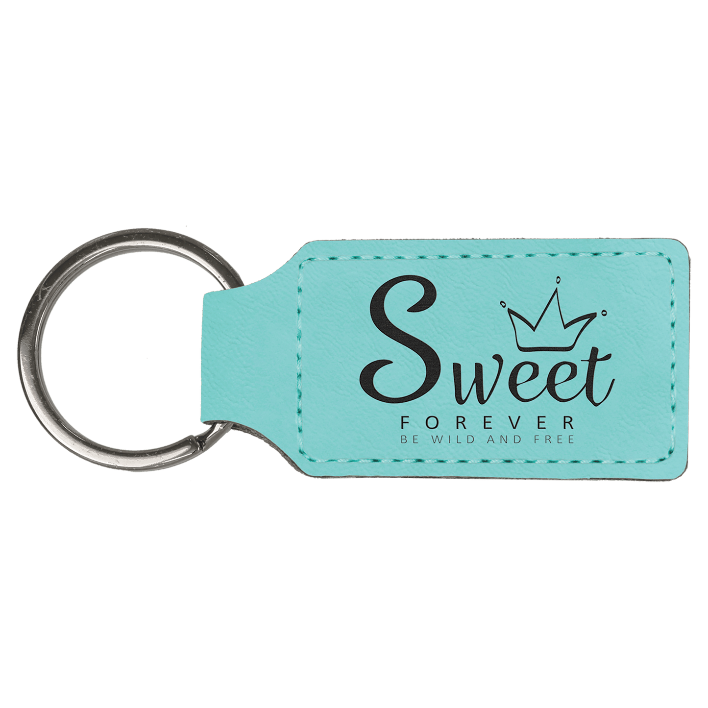 Teal Engravable Leatherette Rectangle Keychain - 2 3/4" x 1 1/4"