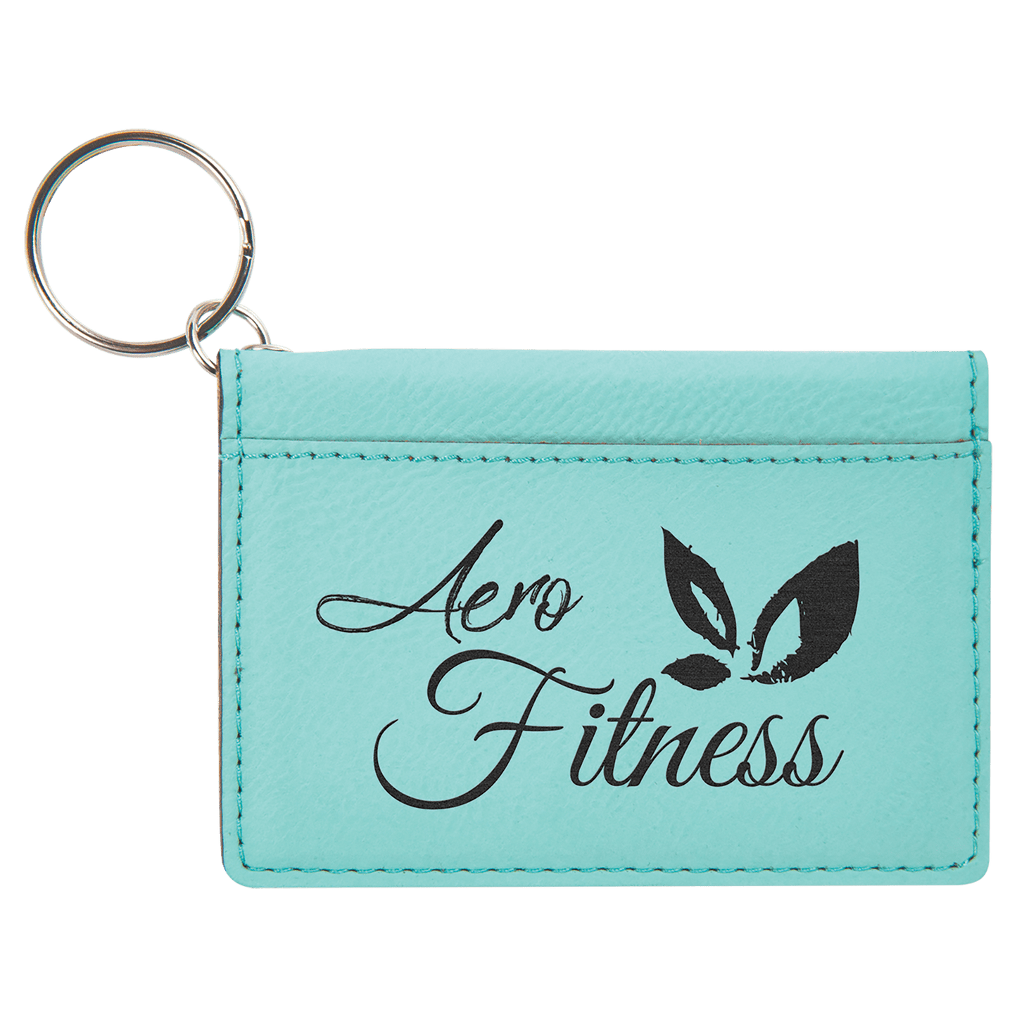 Teal Engravable Leatherette Keychain ID Holder - 4 1/4" x 3"