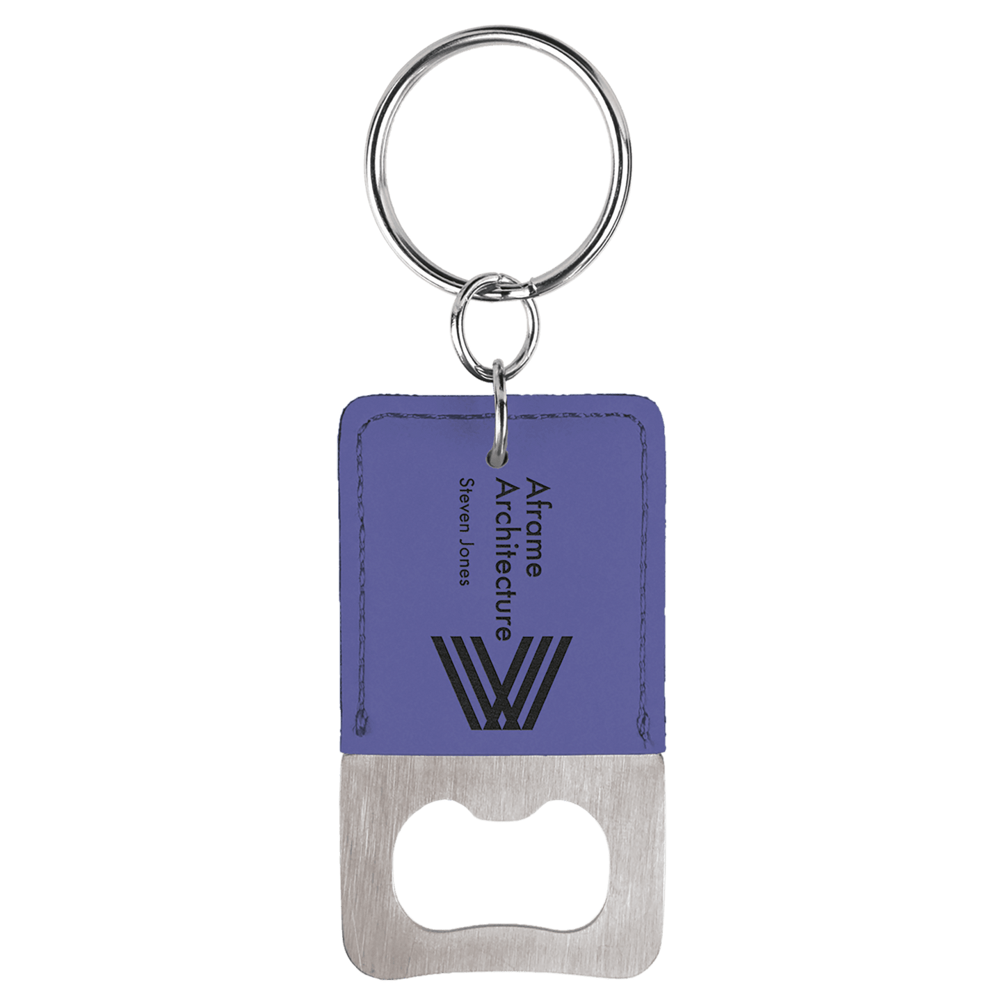Rectangle Purple Engravable Leatherette Bottle Opener Keychain