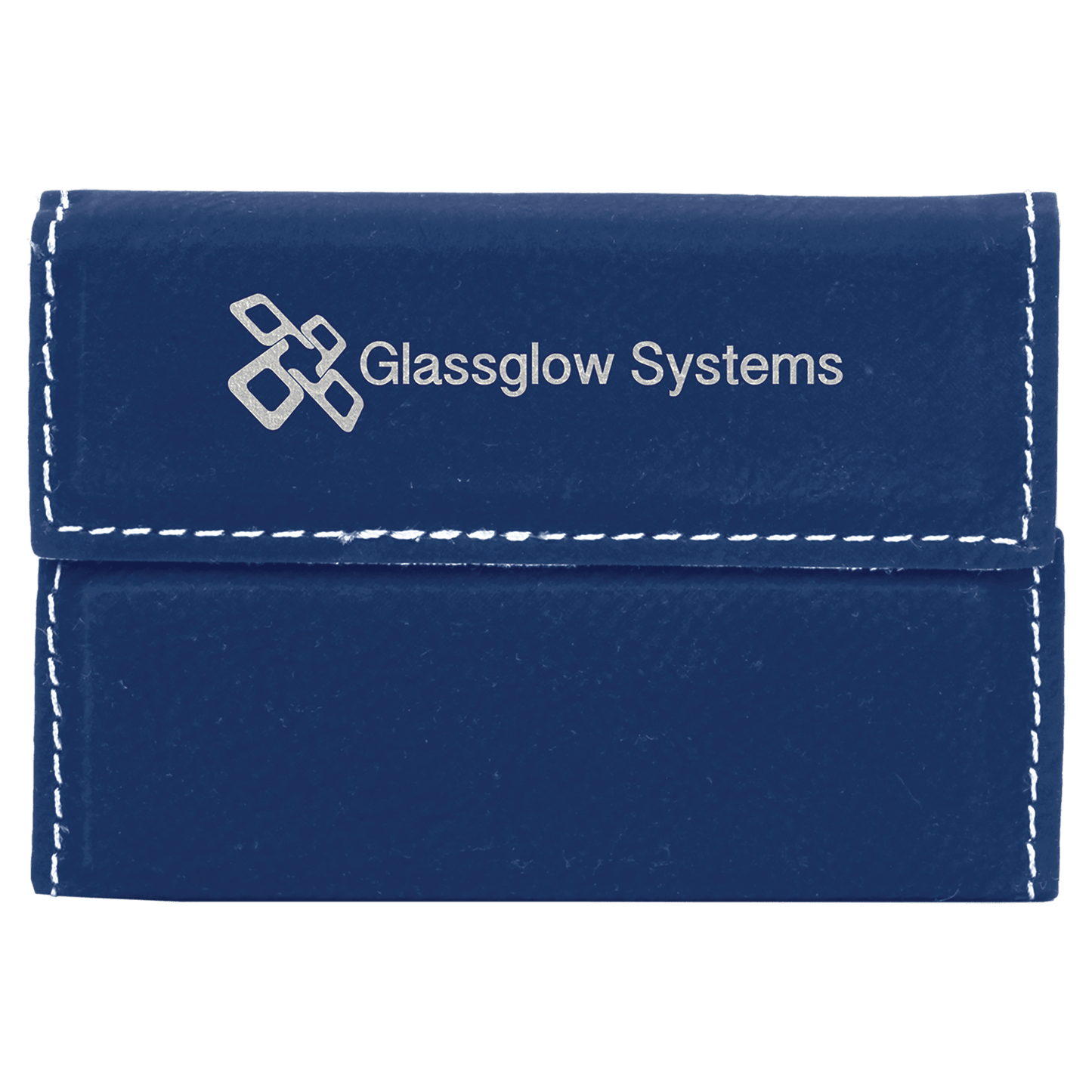 Blue/Silver Engravable Leatherette Hard Business Card Holder - 3 3/4" x 2 3/4"