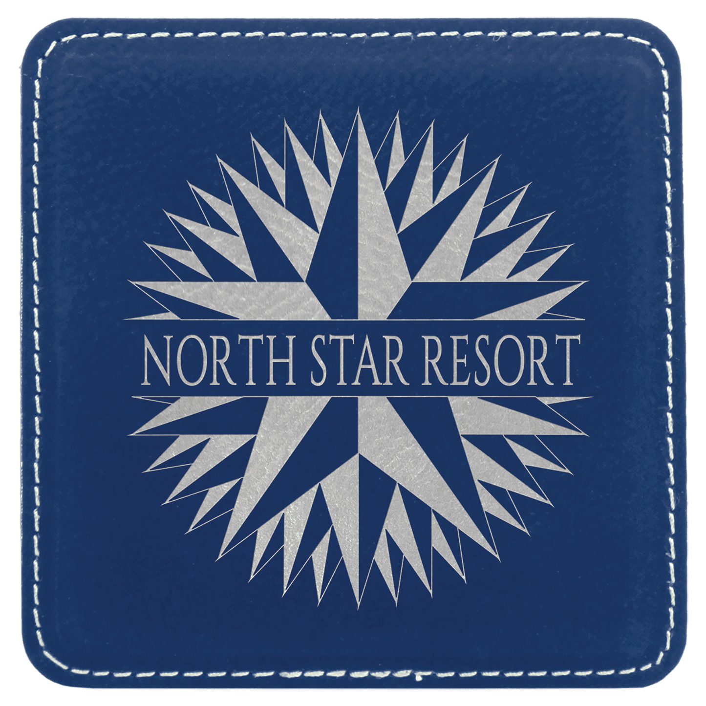Square Blue/Silver Engravable Leatherette Coaster - 4" x 4"