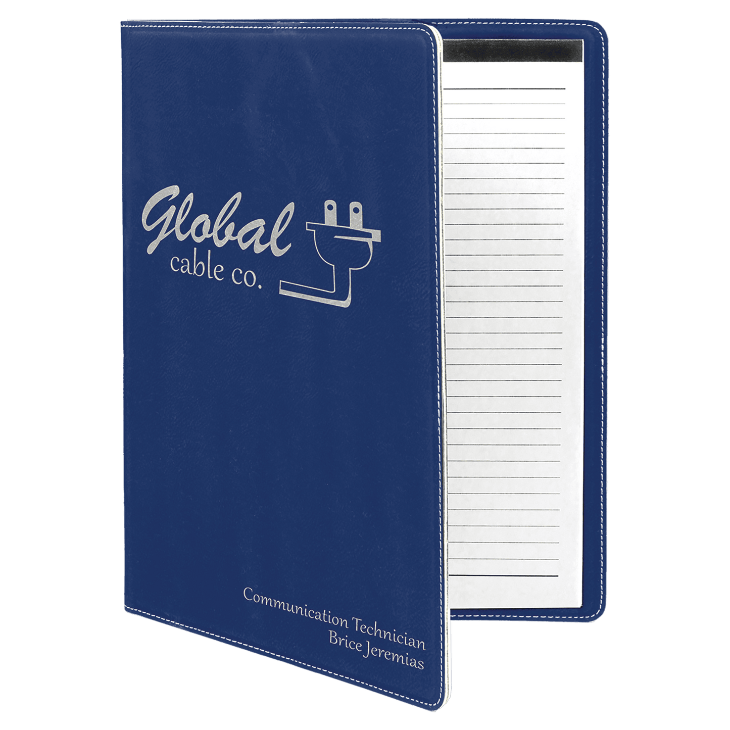 Blue/Silver Engravable Leatherette Portfolio with Notepad - 9 1/2" x 12"