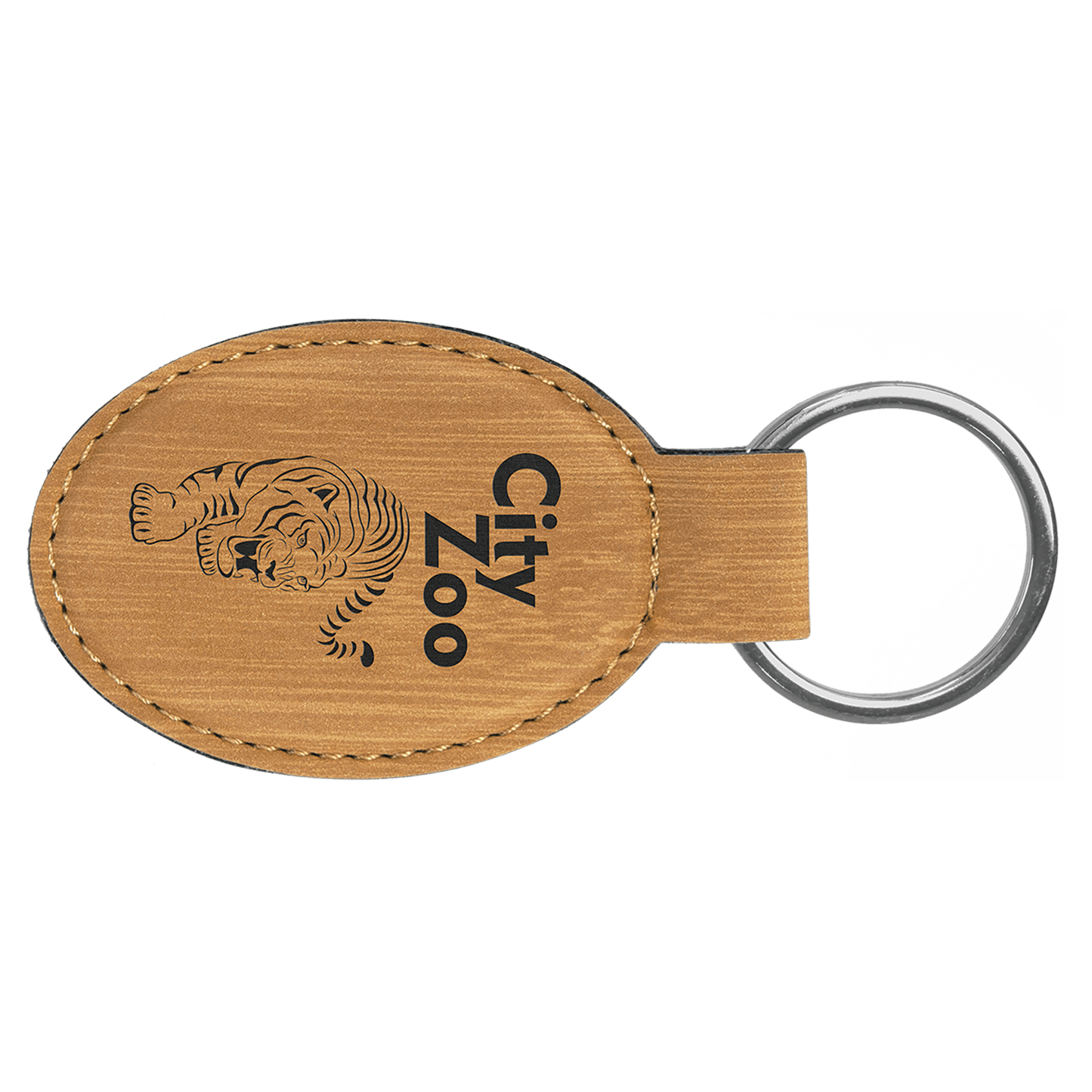 Bamboo Engravable Leatherette Oval Keychain - 3" x 1 3/4"