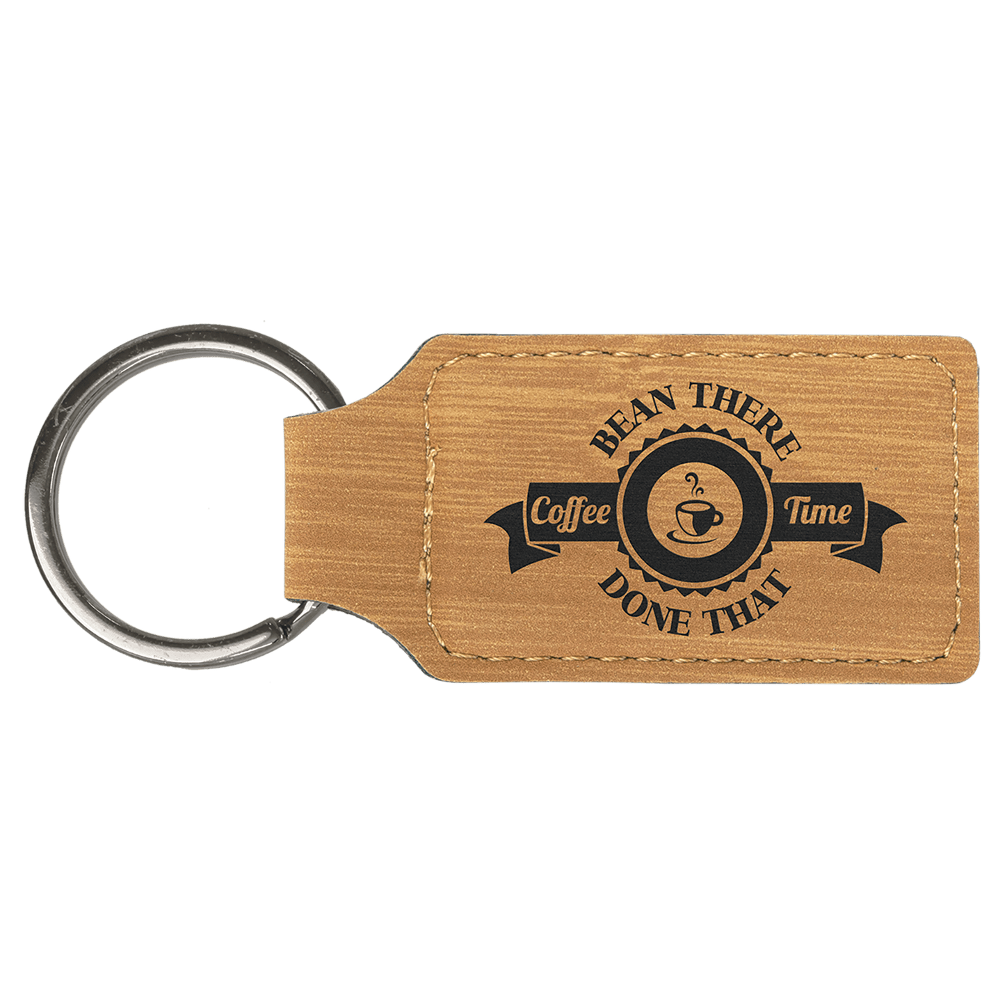 2 3/4" x 1 1/4" Bamboo Laserable Leatherette Rectangle Keychain