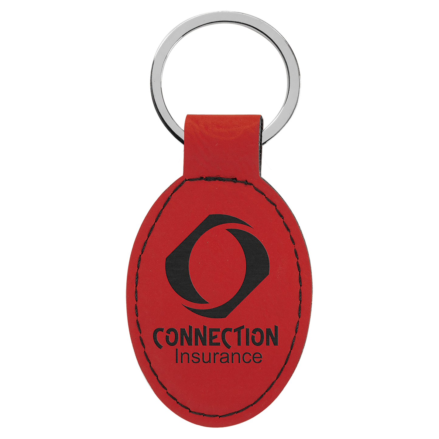 Red Engravable Leatherette Oval Keychain - 3" x 1 3/4"