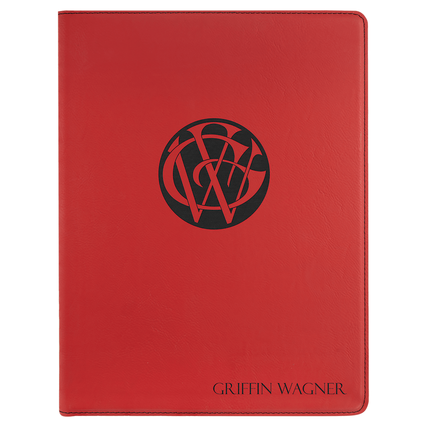 Red Engravable Leatherette Portfolio with Notepad - 9 1/2" x 12"