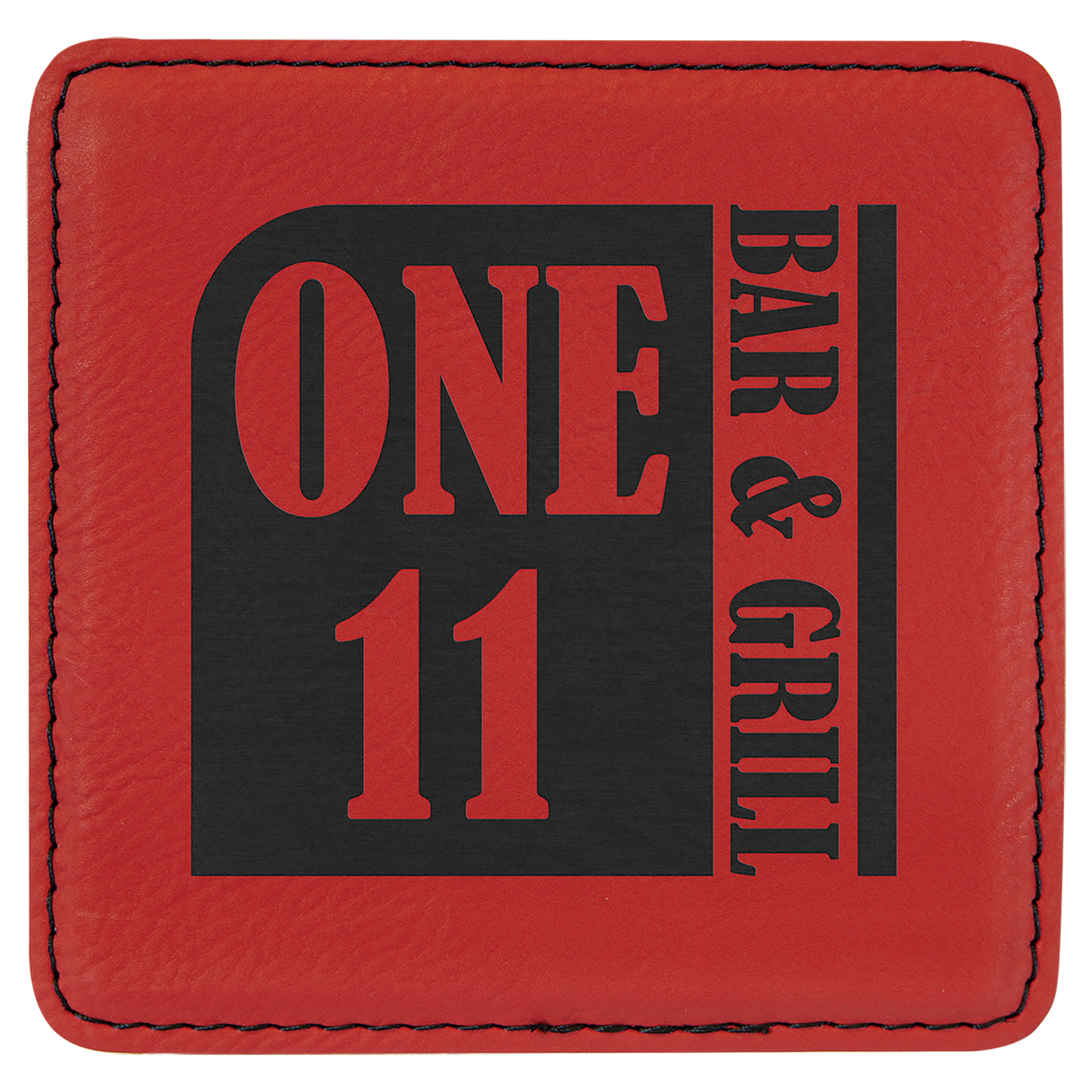 Square Red Engravable Leatherette Coaster - 4" x 4"