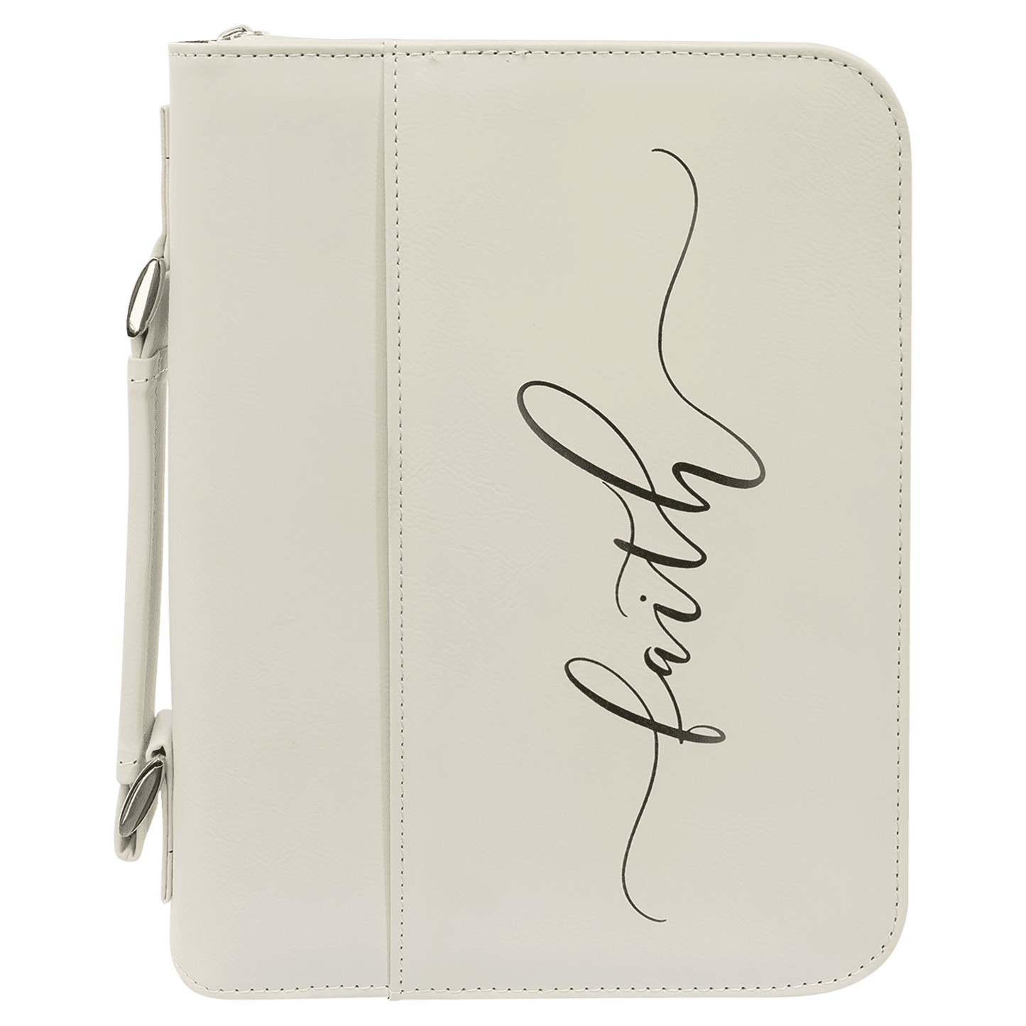 White Leatherette Book/Bible Cover with Handle & Zipper - 7 1/2" x 10 3/4"