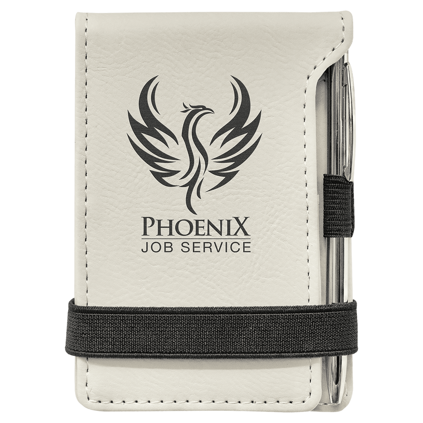 White Engravable Leatherette Mini Notepad with Pen - 3 1/4" x 4 3/4"
