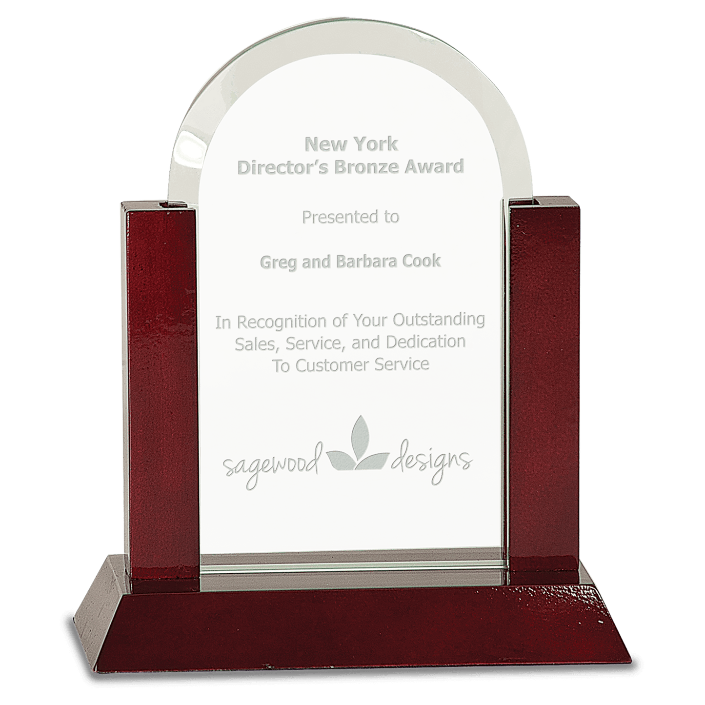 Gateway Jade Dome Glass Award with Rosewood Finish Base - 7"
