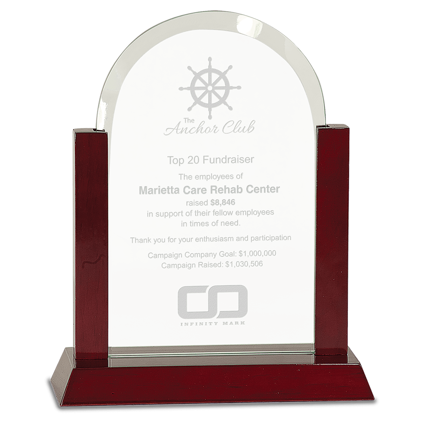 Gateway Jade Dome Glass Award with Rosewood Finish Base - 9"