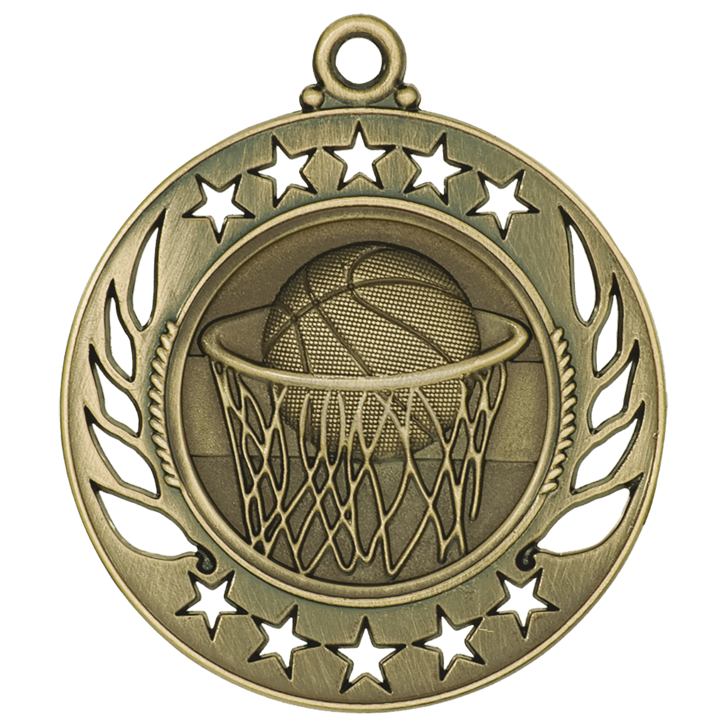 Antique Gold Basketball Galaxy Medal - 2 1/4"
