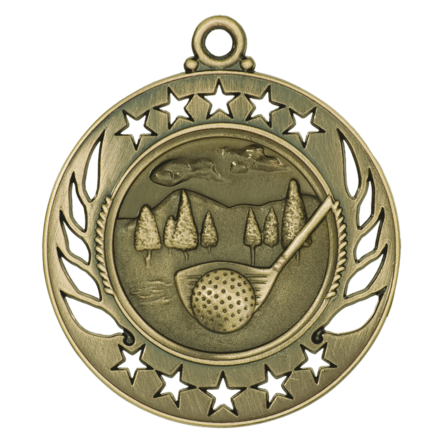 Antique Gold Golf Galaxy Medal - 2 1/4"