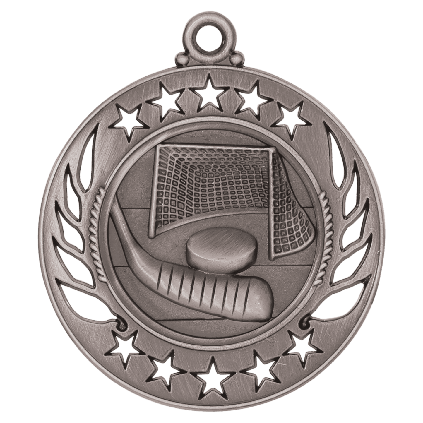Antique Silver Hockey Galaxy Medal - 2 1/4"