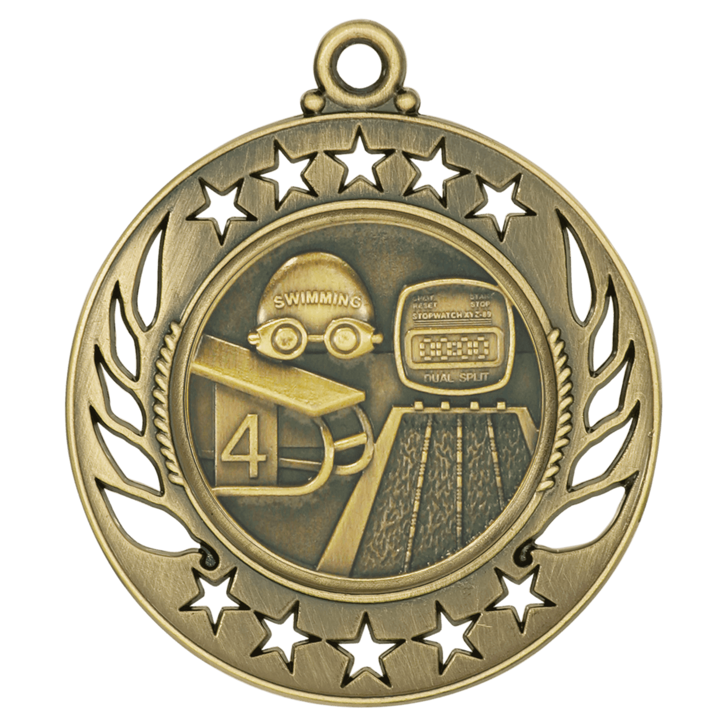 Antique Gold Swimming Galaxy Medal - 2 1/4"