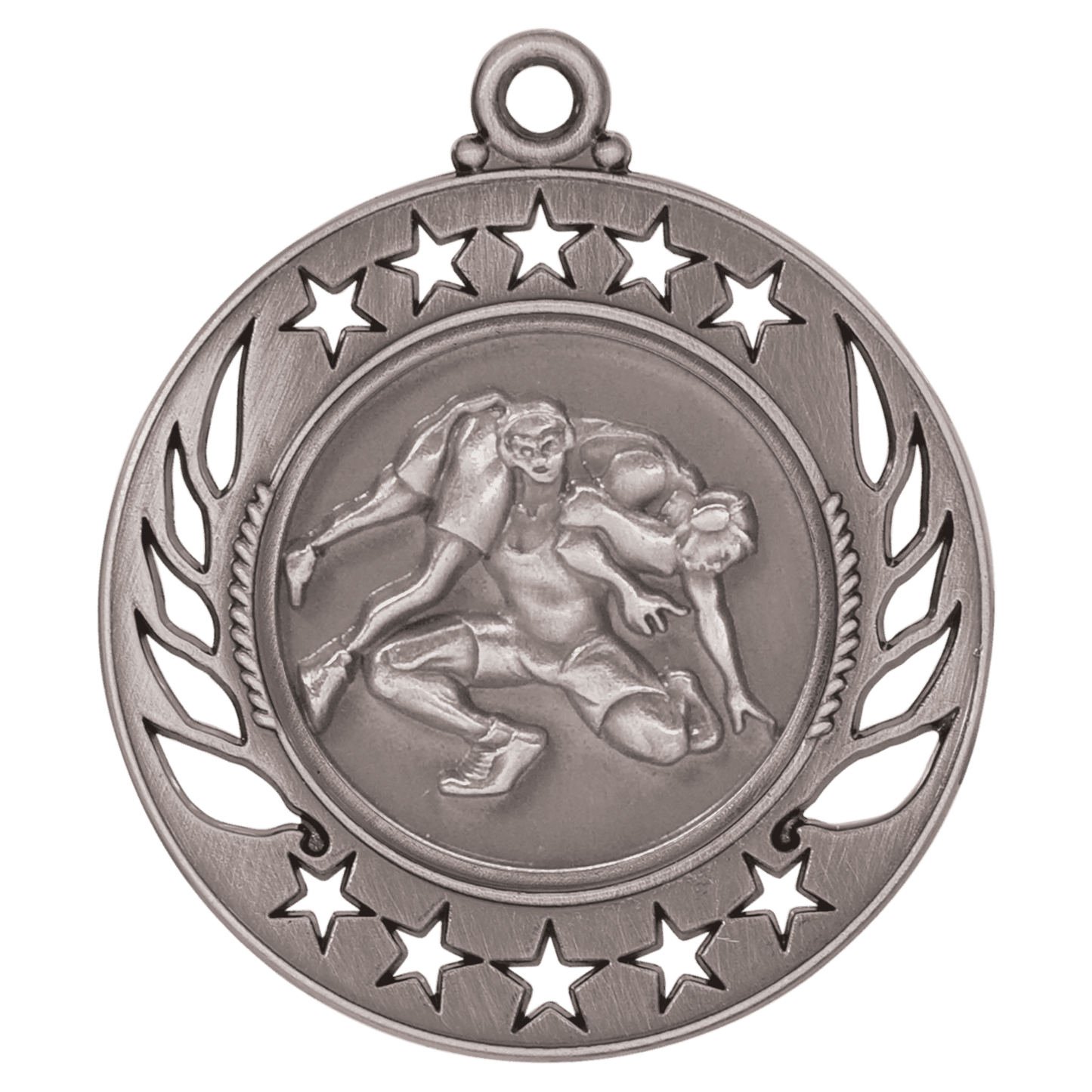 Antique Silver Wrestling Galaxy Medal - 2 1/4"