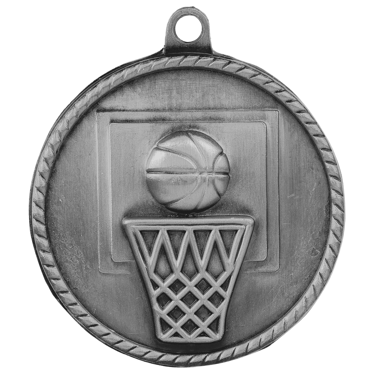 2" Antique Silver Basketball High Relief Medal