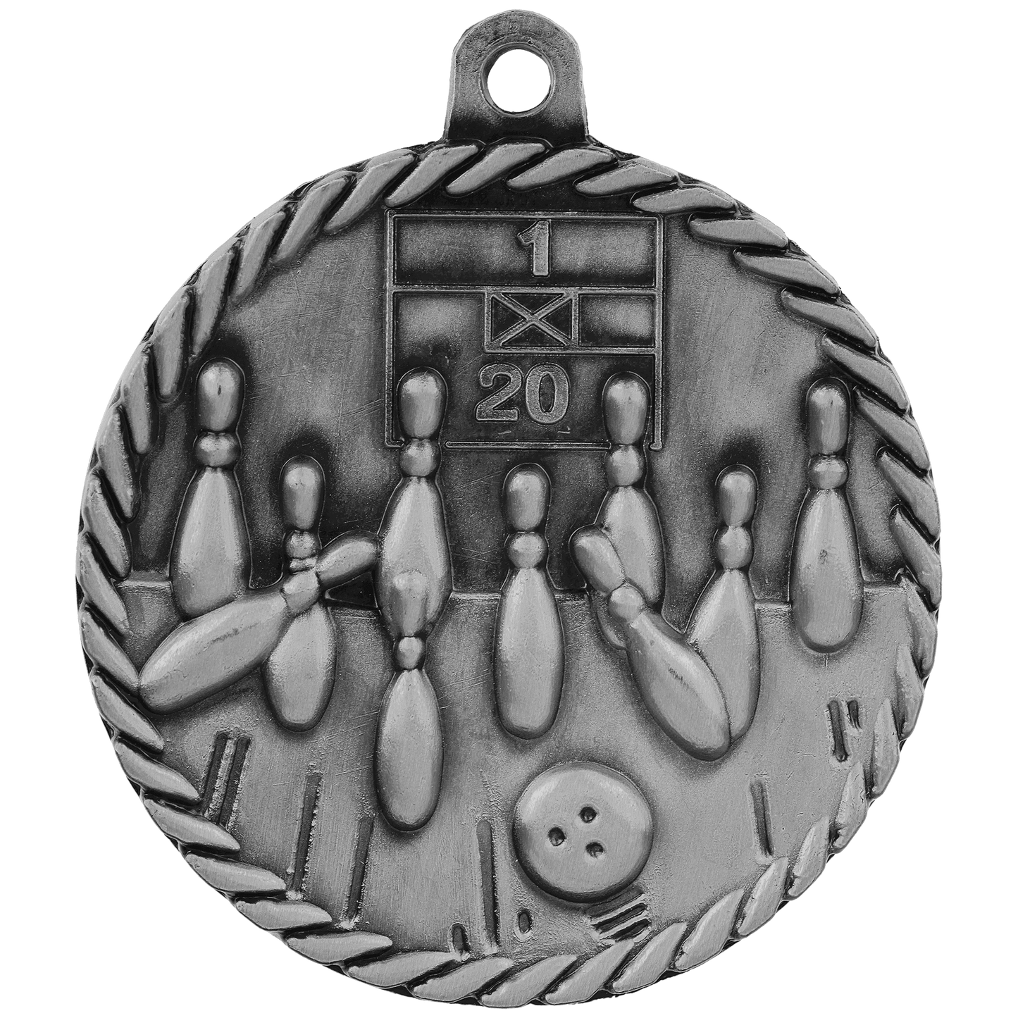 Antique Silver Bowling High Relief Medal - 2"