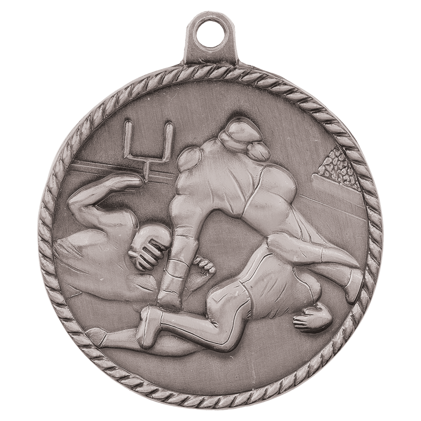 Antique Silver Football High Relief Medal - 2"