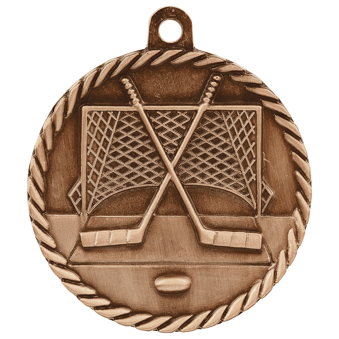 Antique Bronze Hockey High Relief Medal - 2"