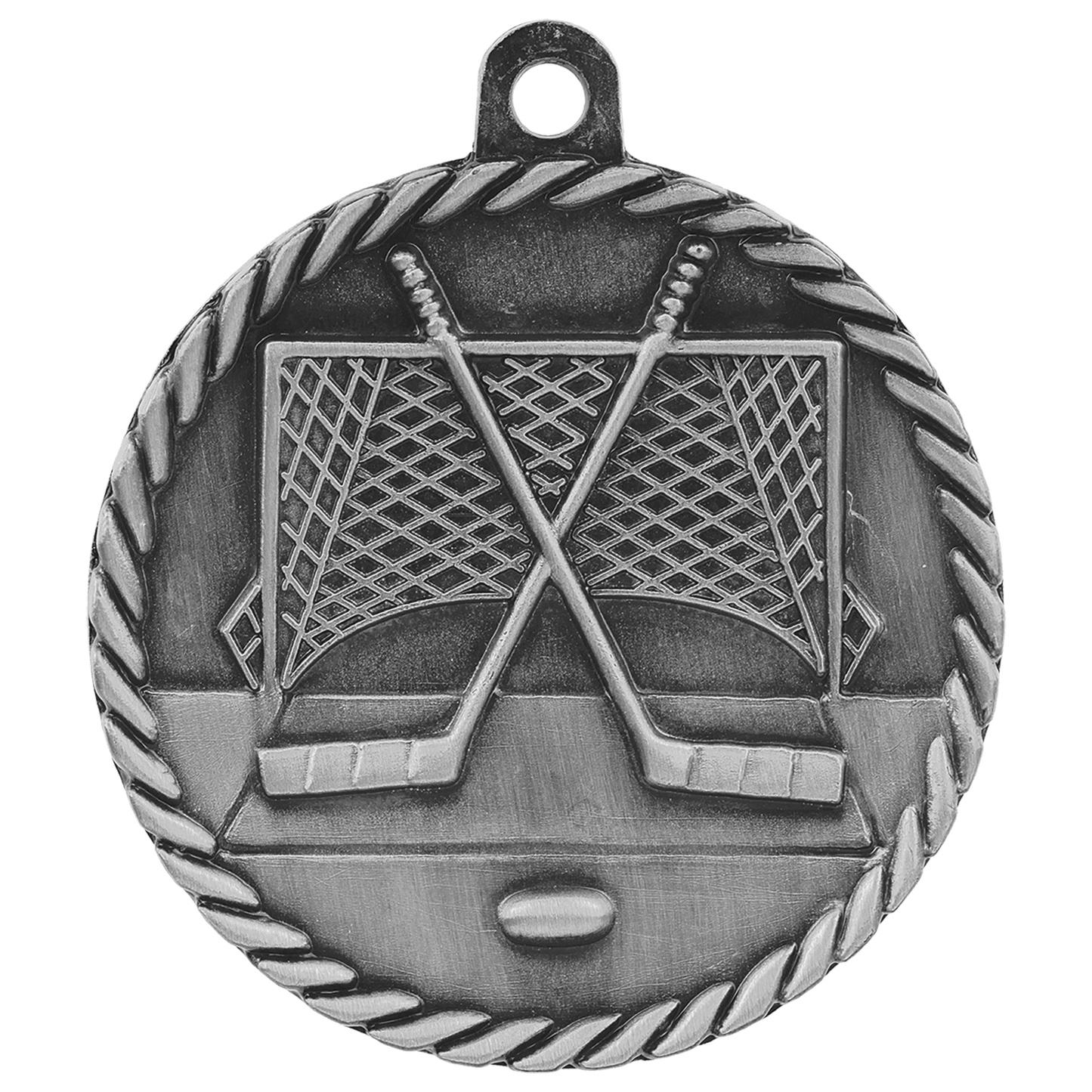 2" Antique Silver Hockey High Relief Medal