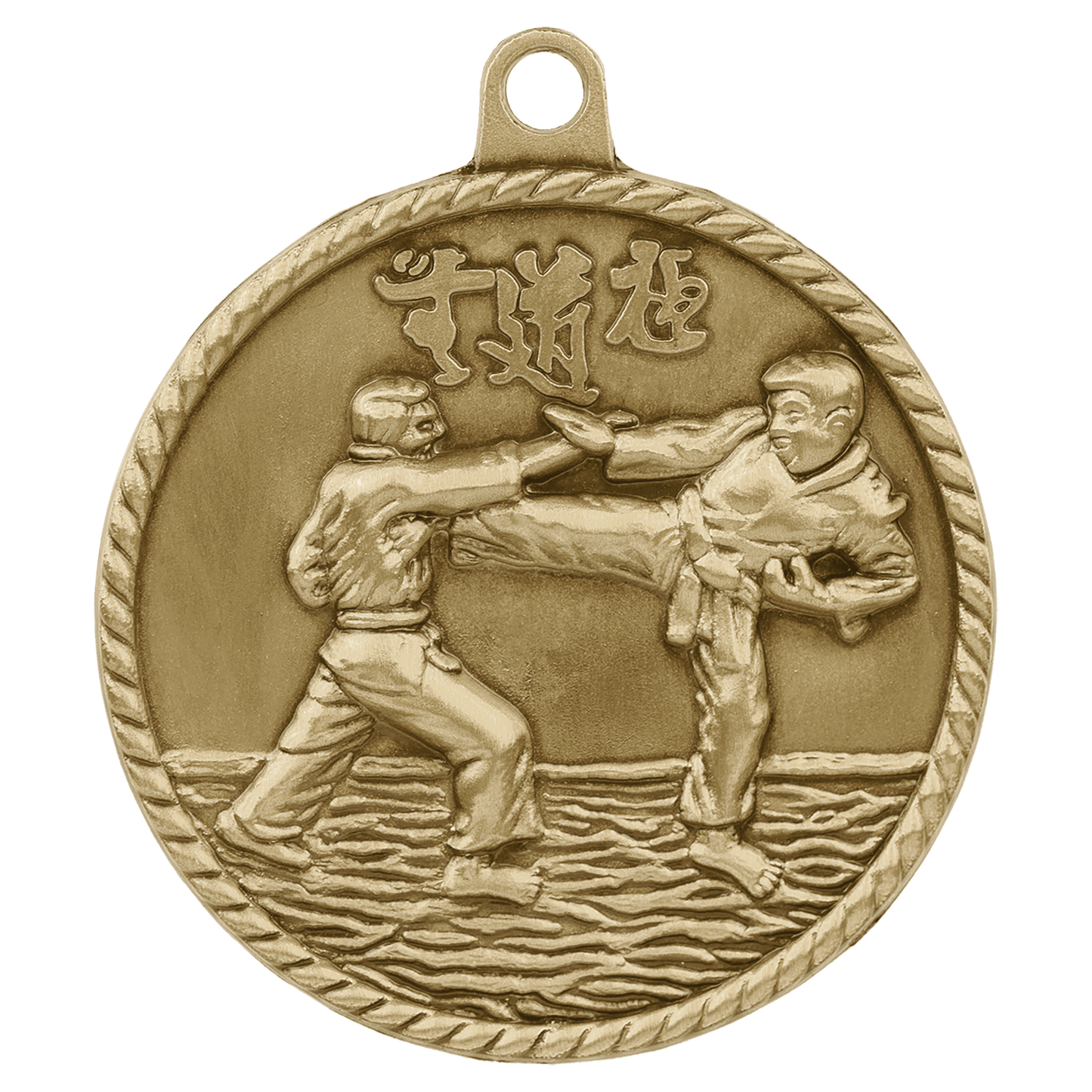 Antique Gold Martial Arts High Relief Medal - 2"