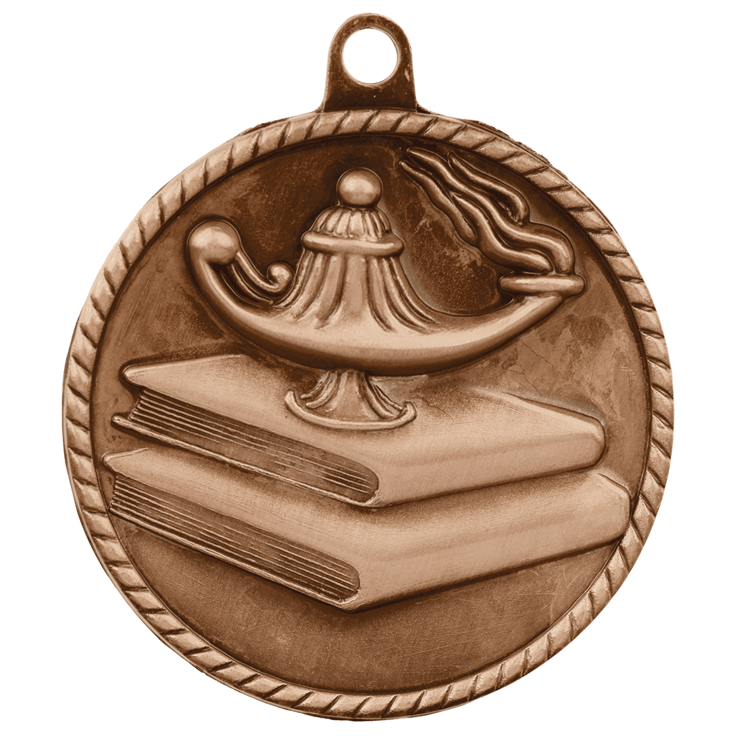 Antique Bronze Lamp of Knowledge High Relief Medal - 2"