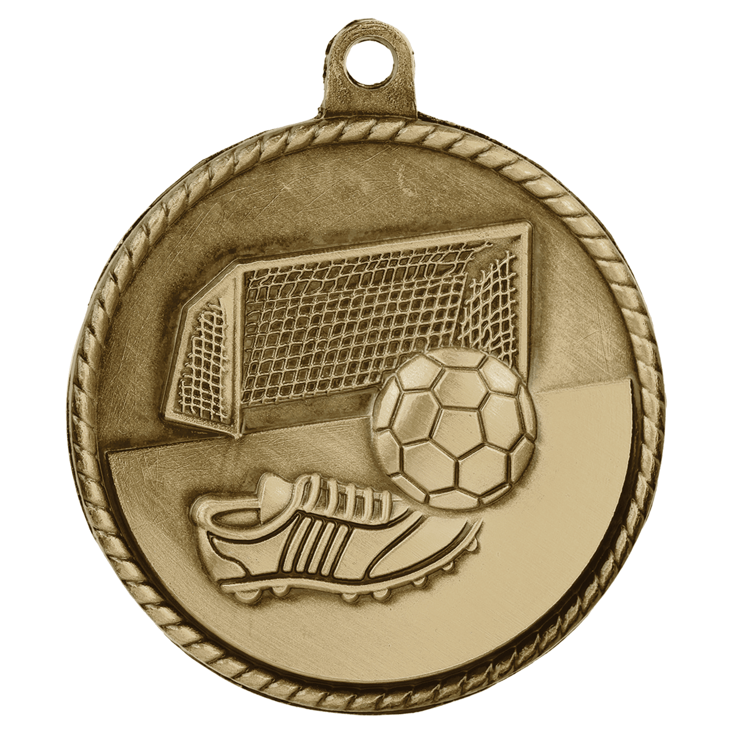 Antique Gold Soccer High Relief Medal - 2"