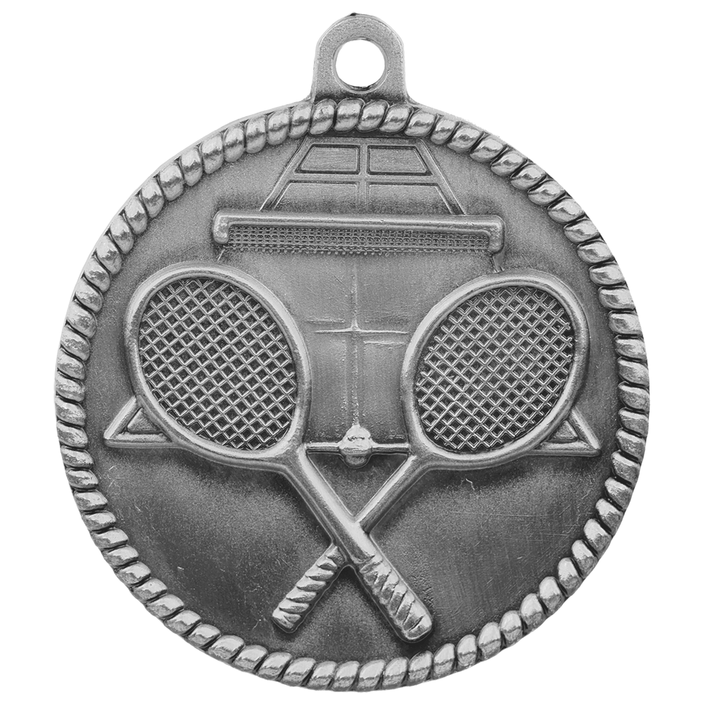 Antique Silver Tennis High Relief Medal - 2"