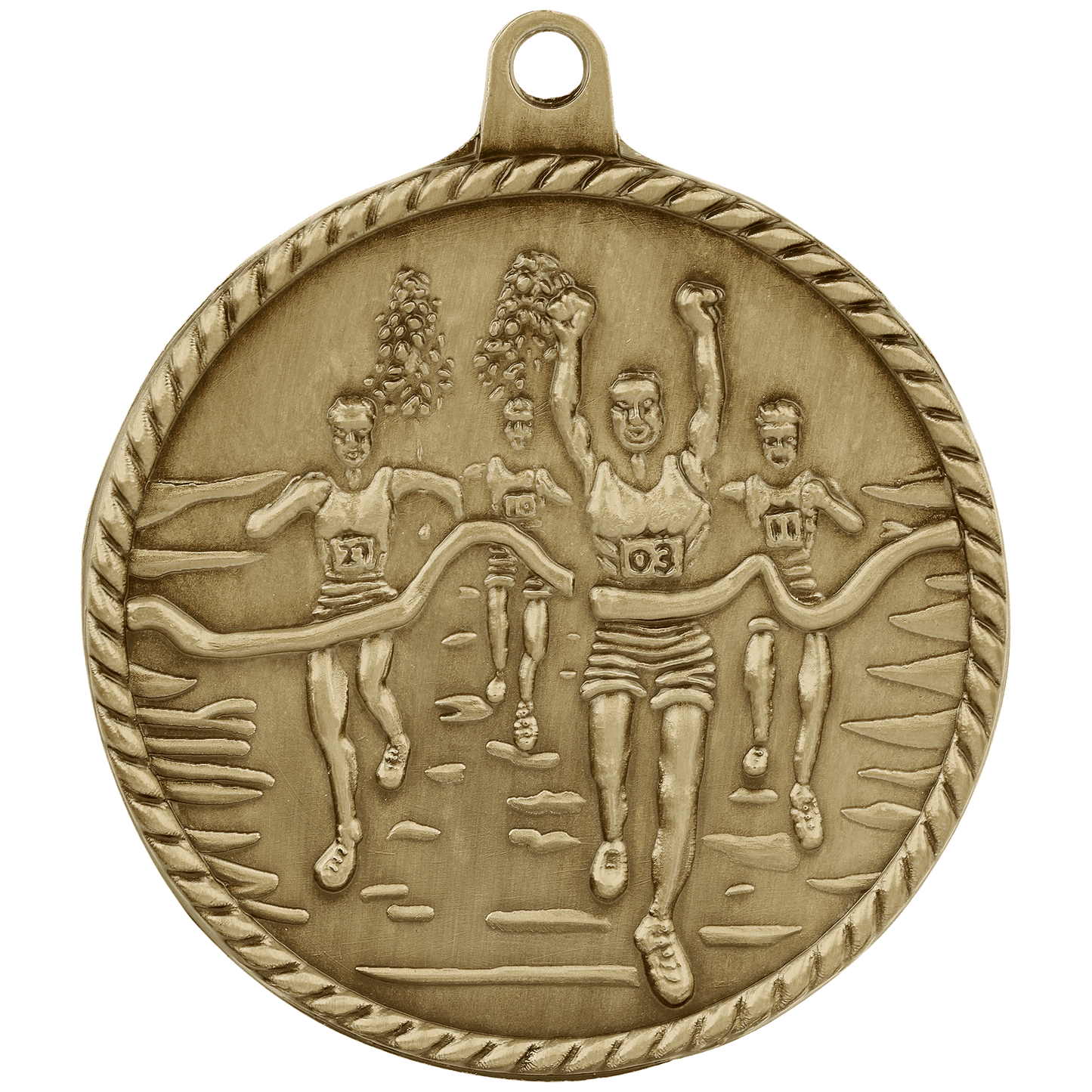 Antique Gold Cross Country High Relief Medal - 2"