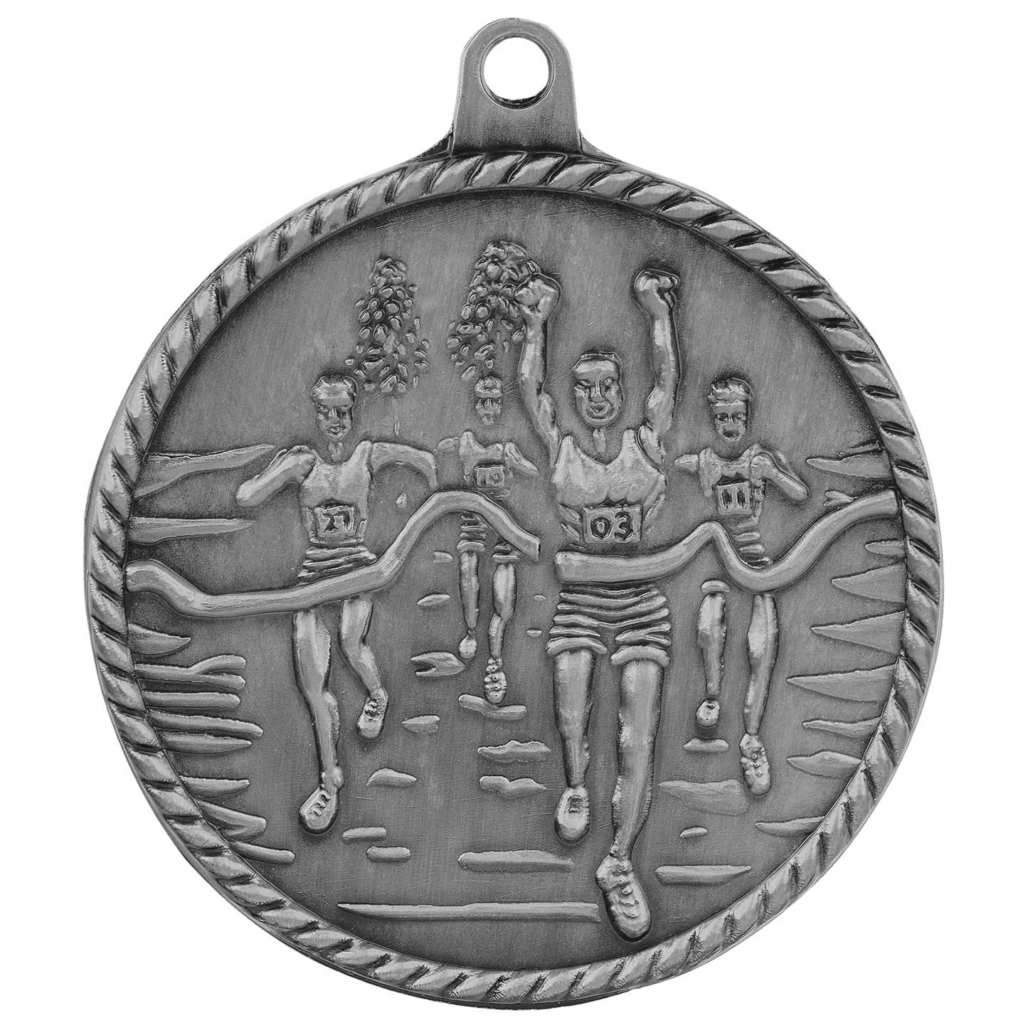 Antique Silver Cross Country High Relief Medal - 2"