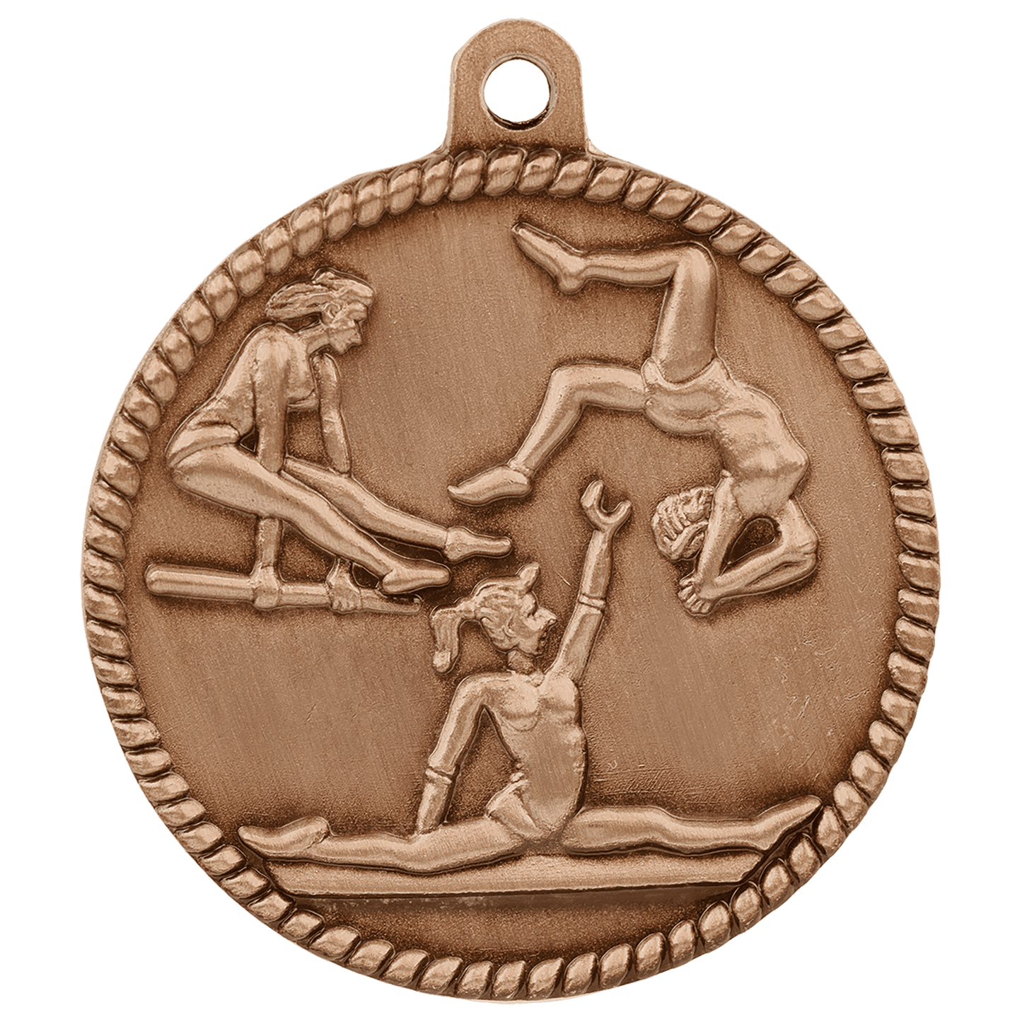 2" Antique Bronze Female Gymnastics High Relief Medal