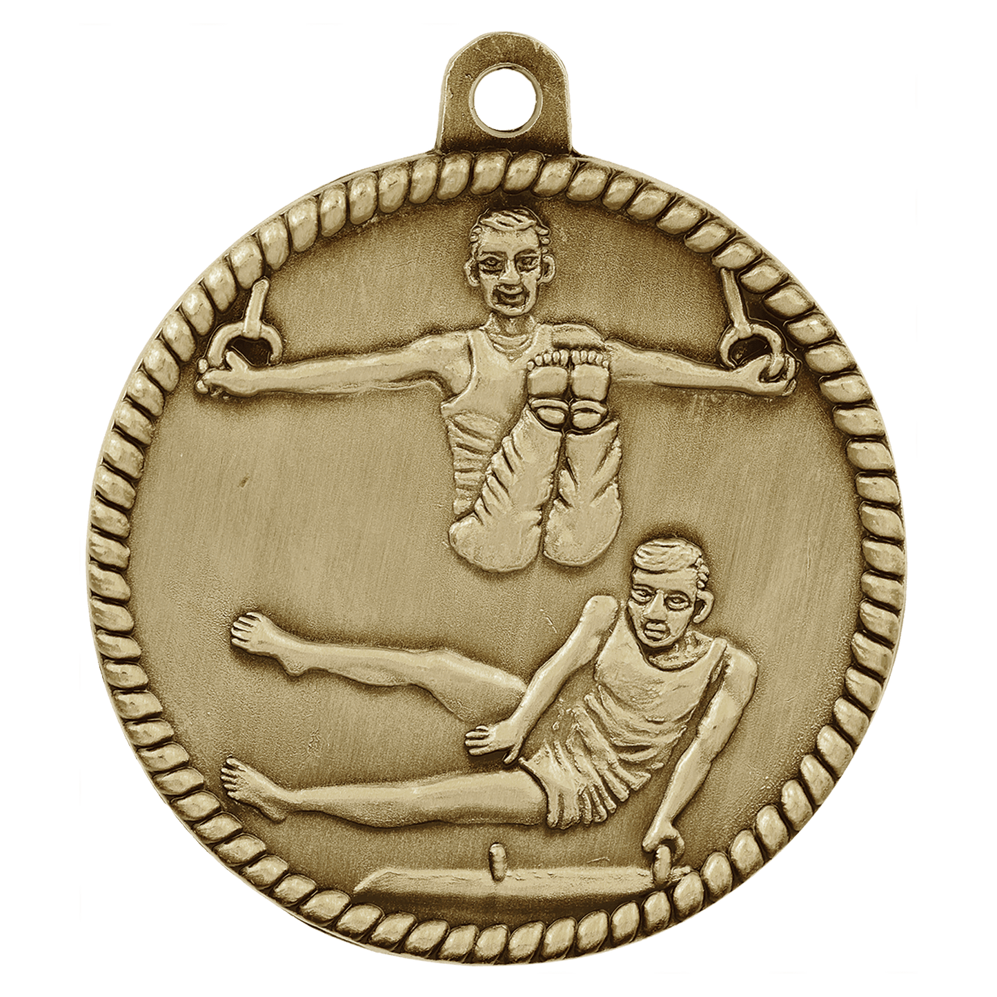 Antique Gold Male Gymnastics High Relief Medal - 2"