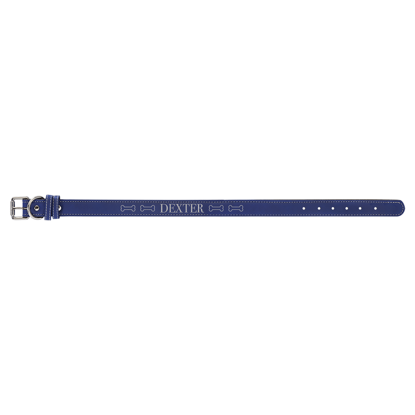 Extra Large 27" x 1 1/4" Blue/Silver Laserable Leatherette Dog Collar