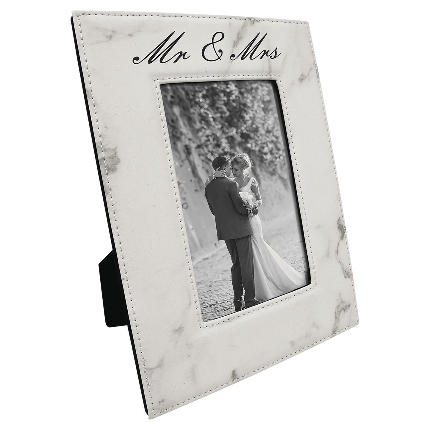 White Marble Engravable Leatherette Photo Frame - 4" x 6"