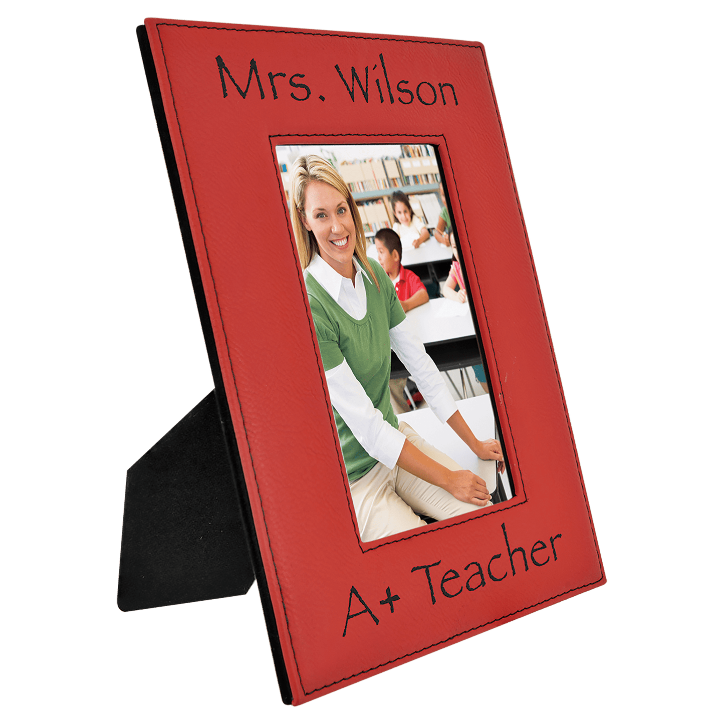 Red Engravable Leatherette Photo Frame - 4" x 6"