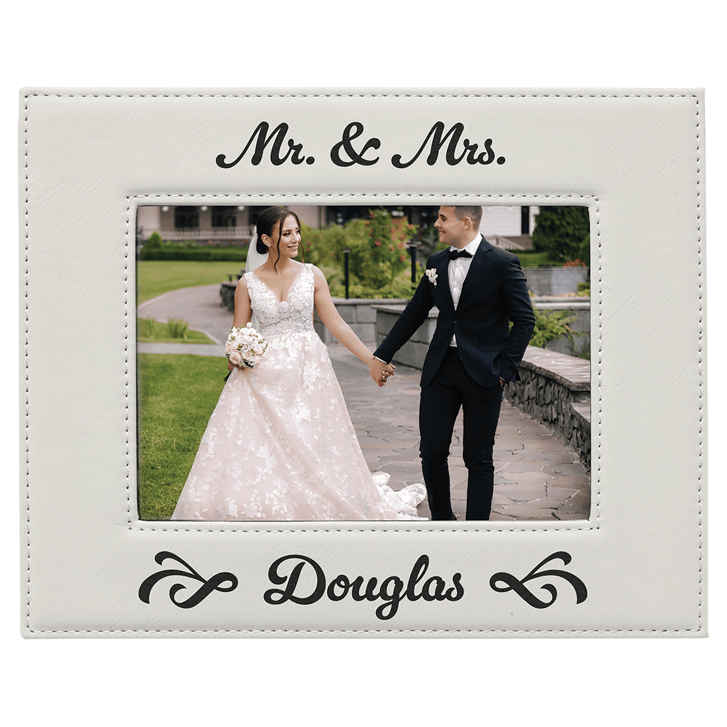 White Engravable Leatherette Photo Frame - 5" x 7"