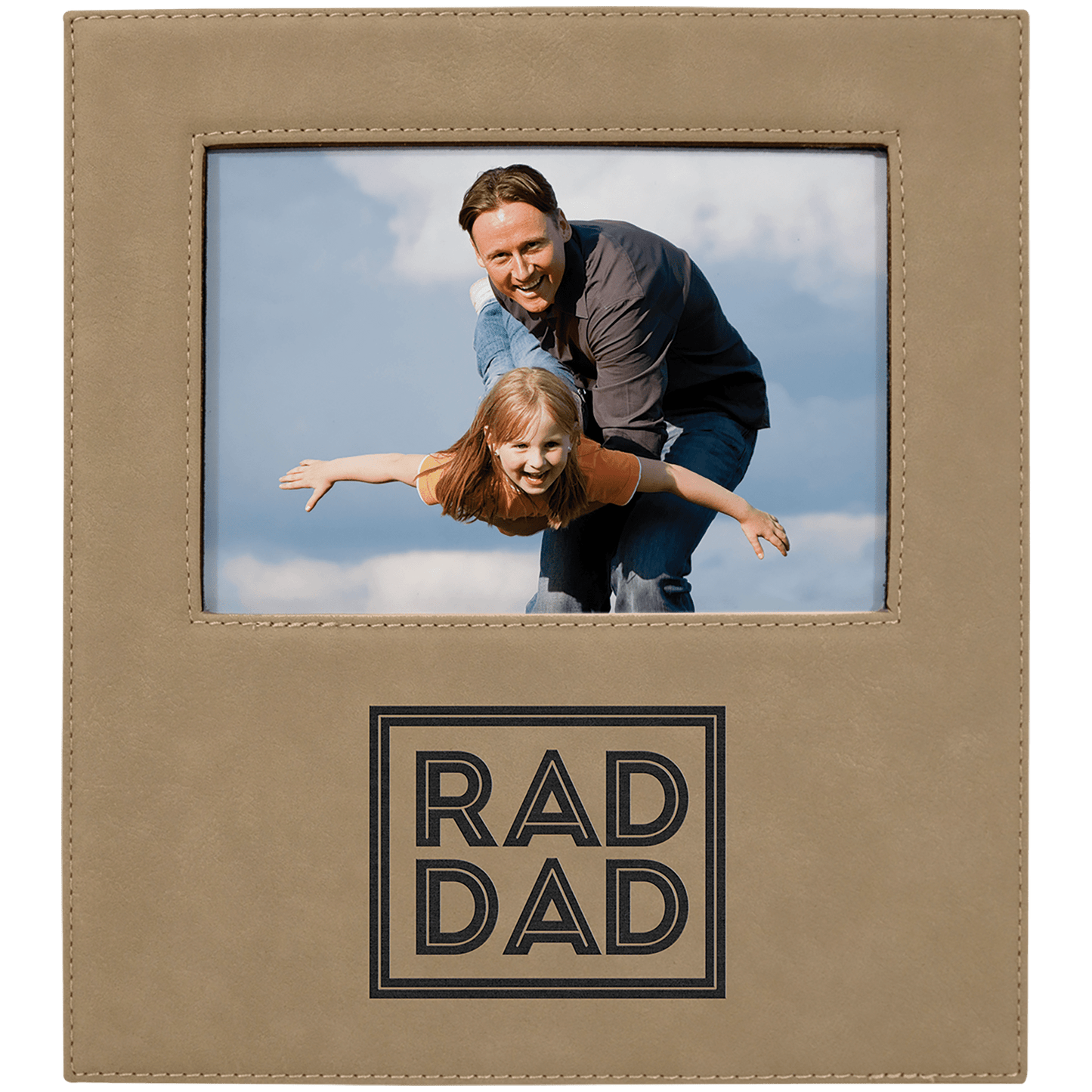 Light Brown Leatherette Photo Frame with 4 1/4" x 8 7/8" Engraving Area - 5" x 7"