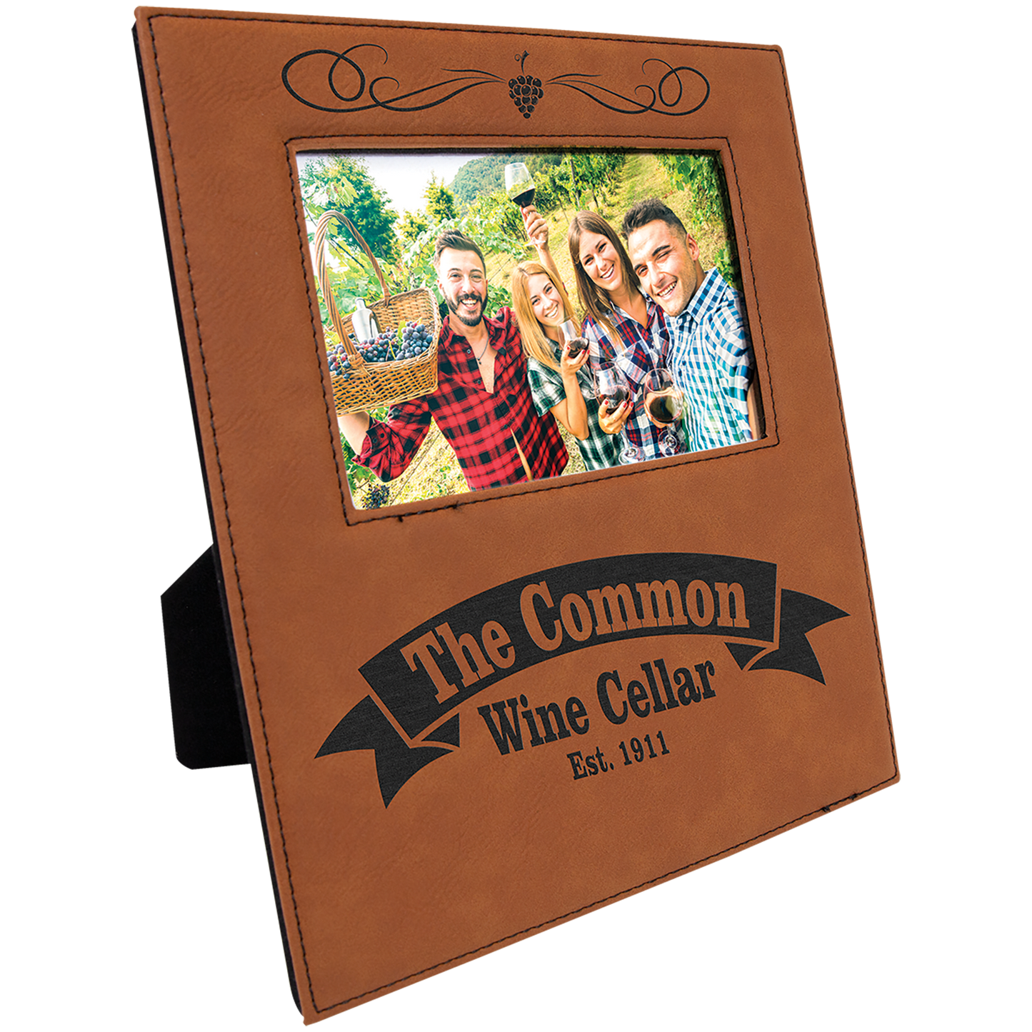 Rawhide Leatherette Photo Frame with 4 1/4" x 7 7/8" Engraving Area - 4" x 6"