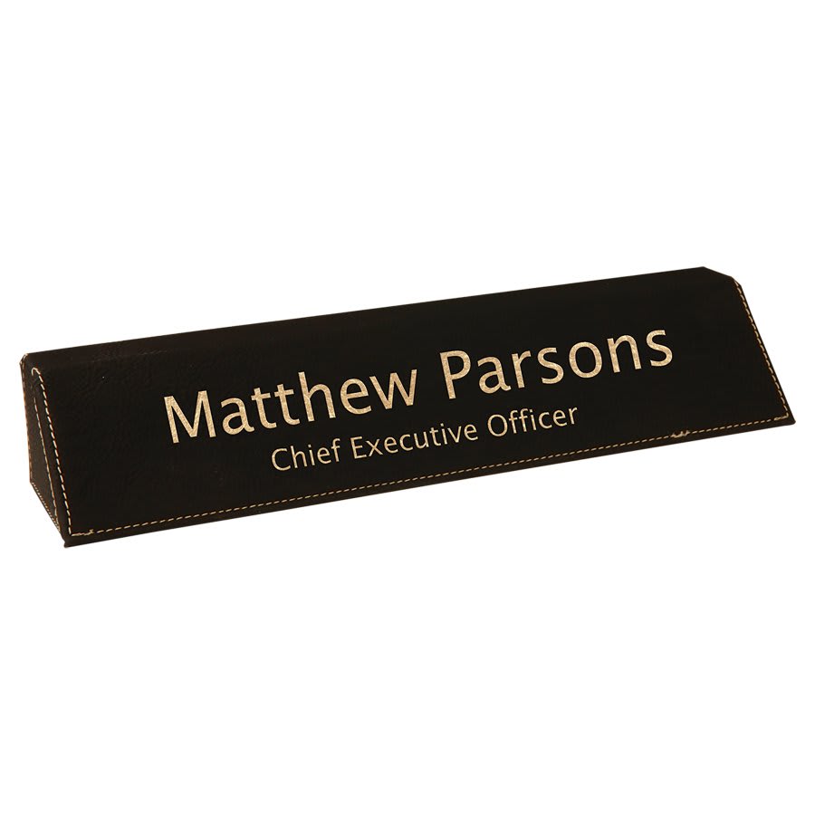 Black/Gold Engravable Leatherette Desk Wedge - 10 1/2"