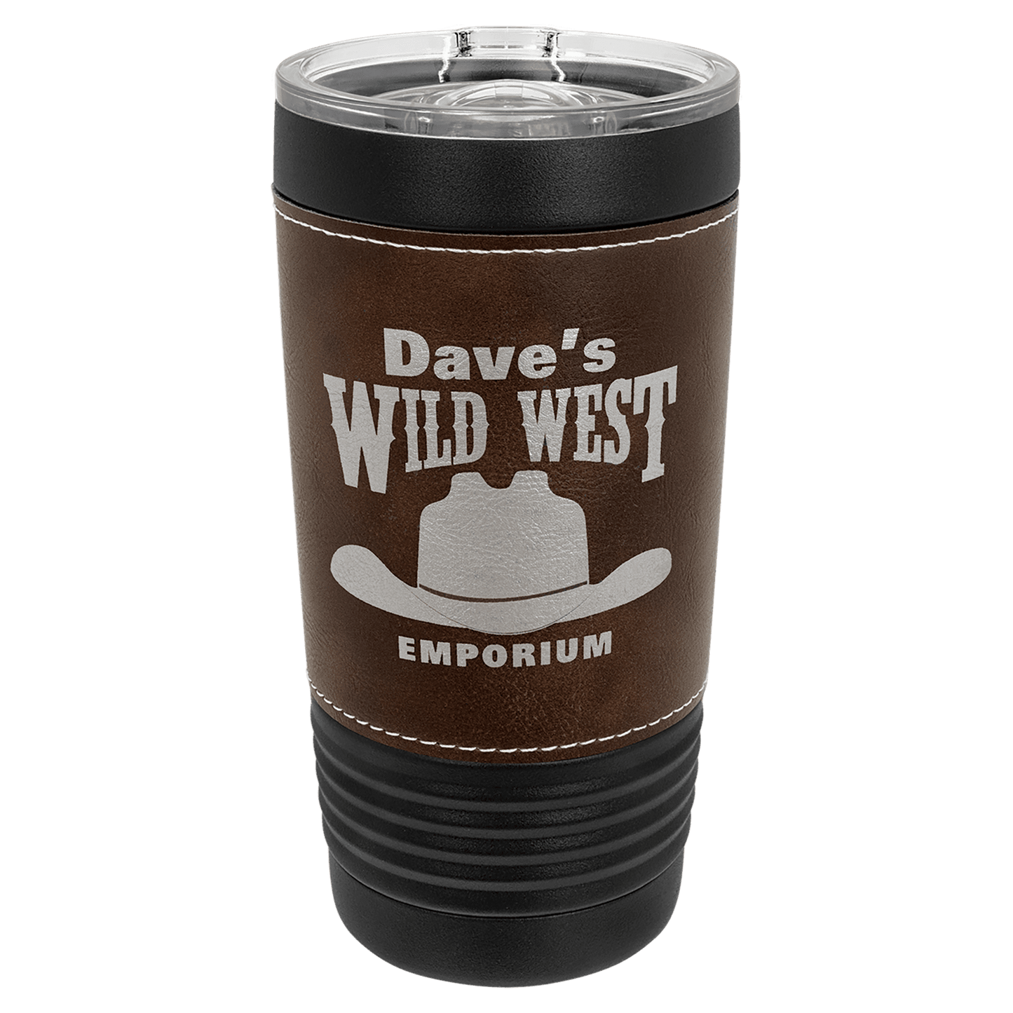 Polar Camel 20 oz. Black with Rustic Leatherette Tumbler with Slider Lid