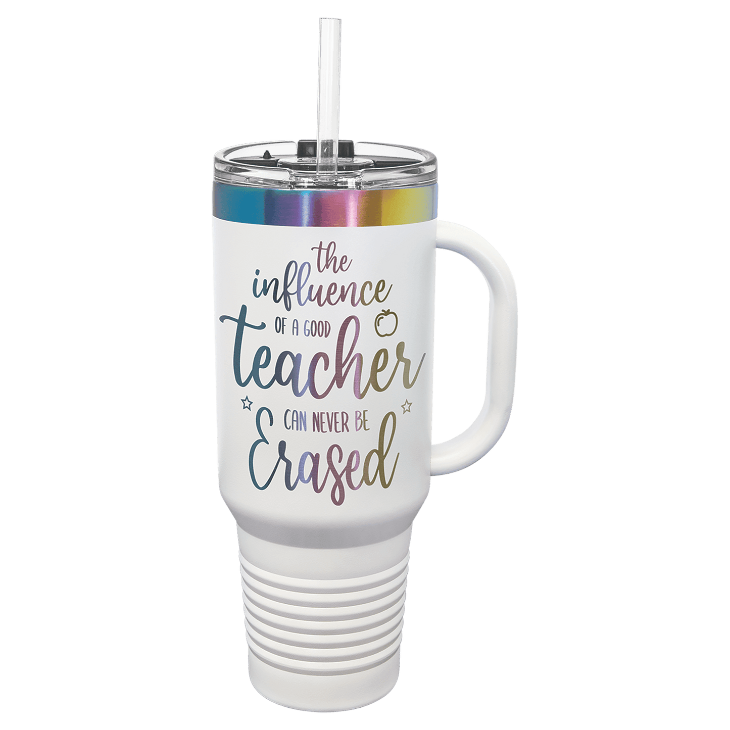 Polar Camel 40 oz. White/Prism Travel Mug with Handle & Straw